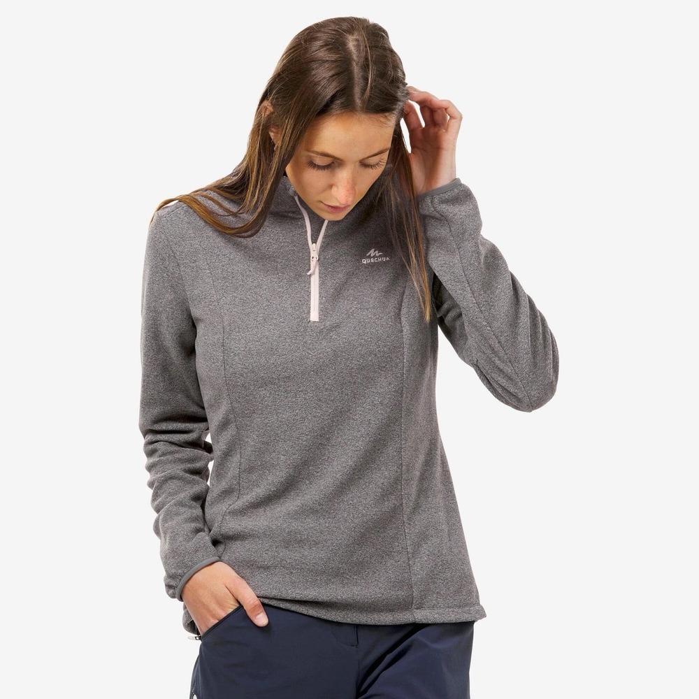 Quechua Women's Hiking Fleece Size Small Grey and Pink 1/4 Zip